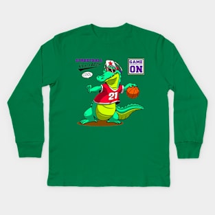 crocodile streetball player Kids Long Sleeve T-Shirt